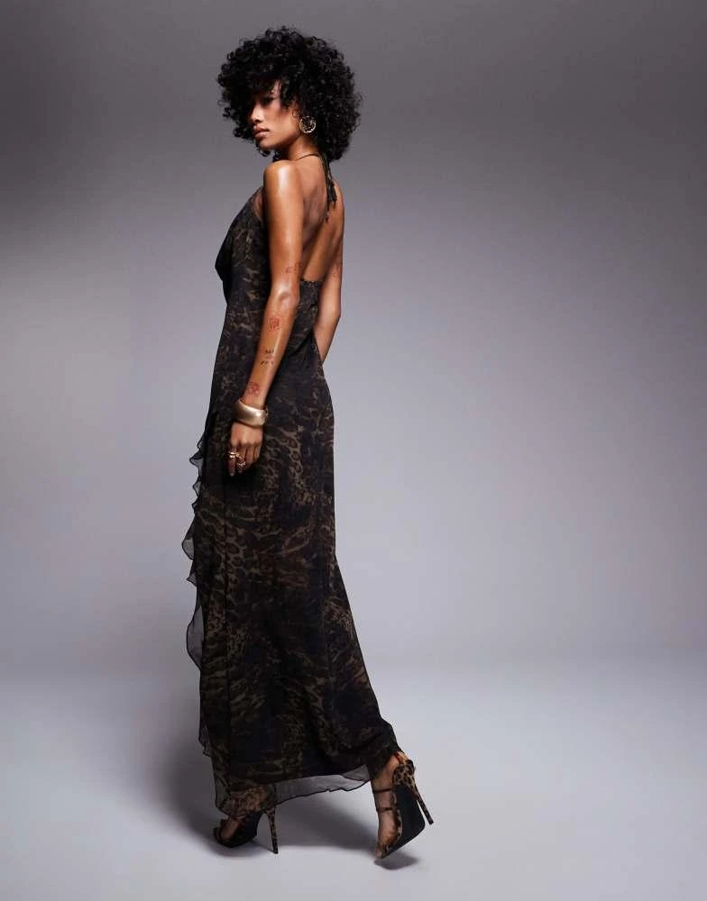Shop ASOS DESIGN mesh cowl neck ruffle maxi dress in dark leopard print on  Sale at BeyondStyle  Get 25% Off ASOS DESIGN mesh cowl neck ruffle maxi  dress in dark leopard