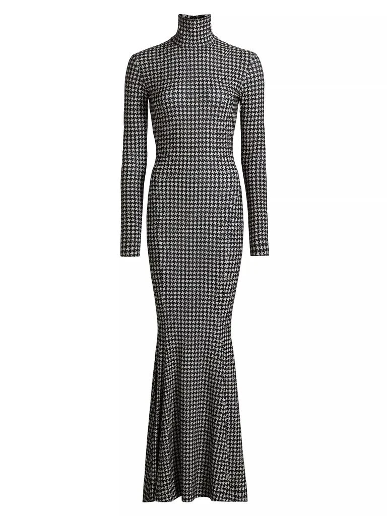 Norma Kamali Houndstooth Turtleneck Fishtail Gown 1