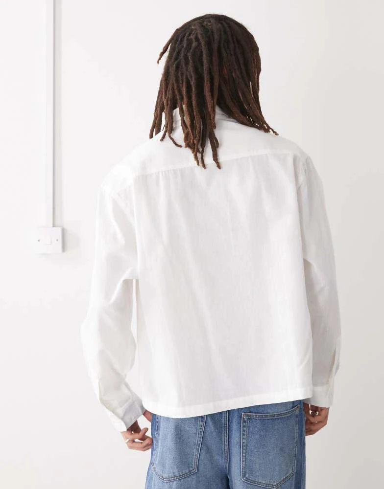 COLLUSION COLLUSION boxy linen look short sleeve shirt in white 3