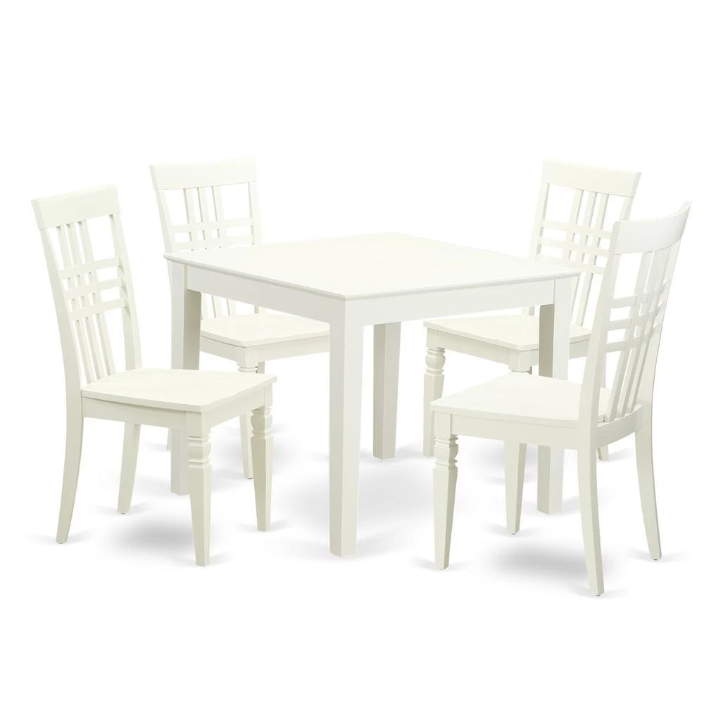 East West Furniture 5 PcKitchen Dining Table and 4 Wood Chairs for Dining room in Linen White 2