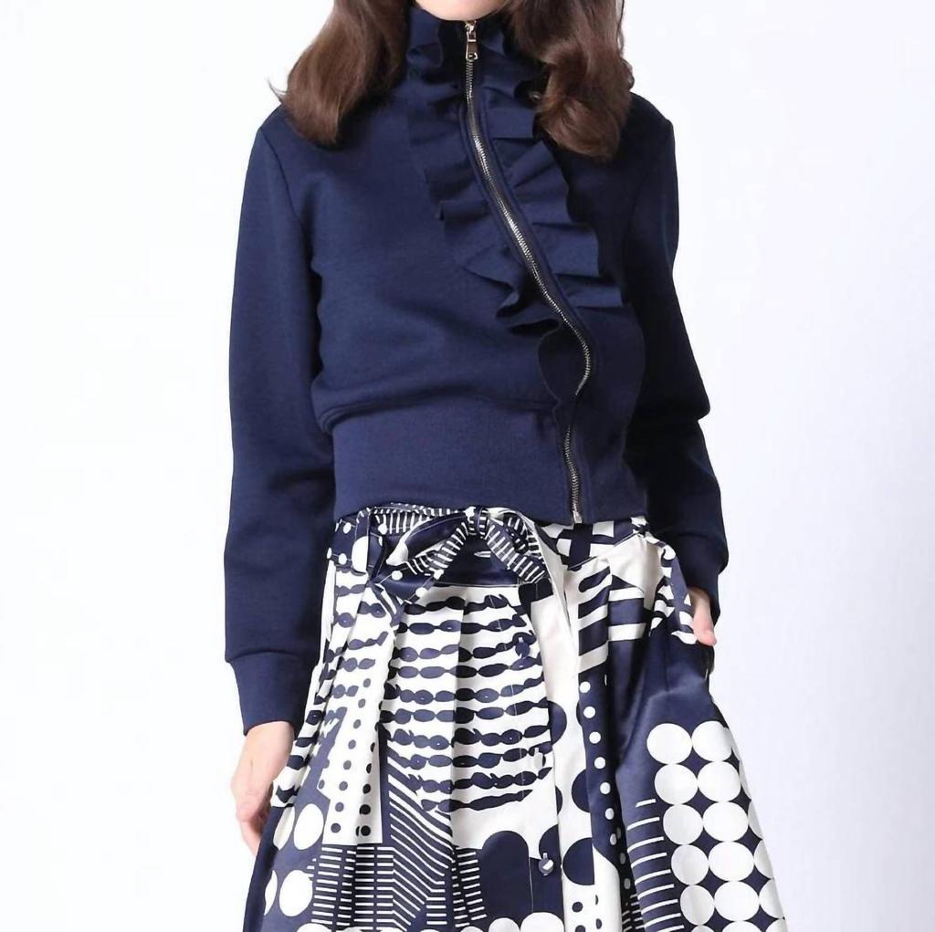 Gracia Gracia - Highneck Scuba Assymetrical Ruffled Zip Jacket