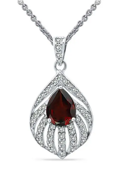 Belk & Co. 1.93 ct. t.w. Garnet and White Topaz Feather Pendant Necklace in Sterling Silver