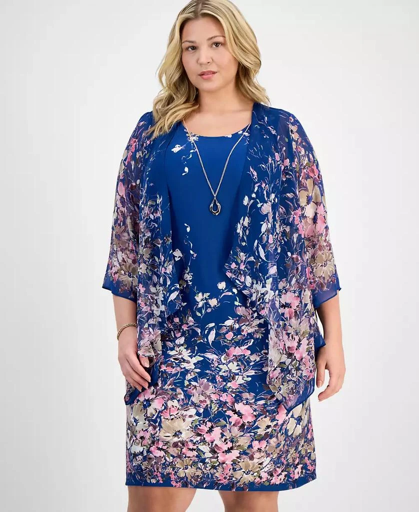 Sandra Darren Plus Size Placed-Floral 3/4-Sleeve Jacket Dress 3