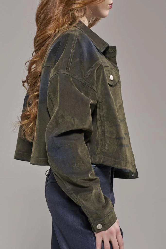 AZALEA WANG Sampson Olive Velvet Denim Jacket 3