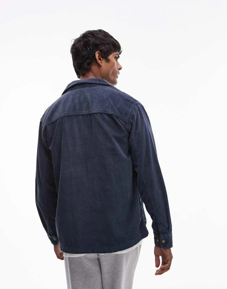 Selected Homme Selected Homme zip thru cord shirt in navy 4