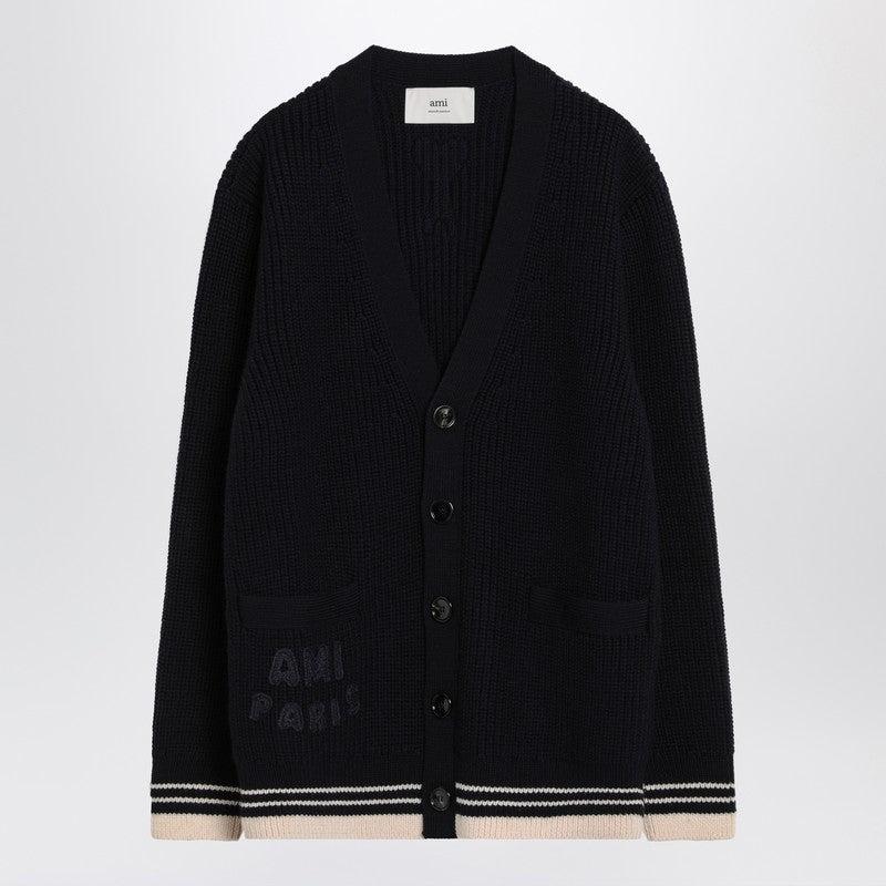 AMI Men's blue Cardigan In Wool Knit