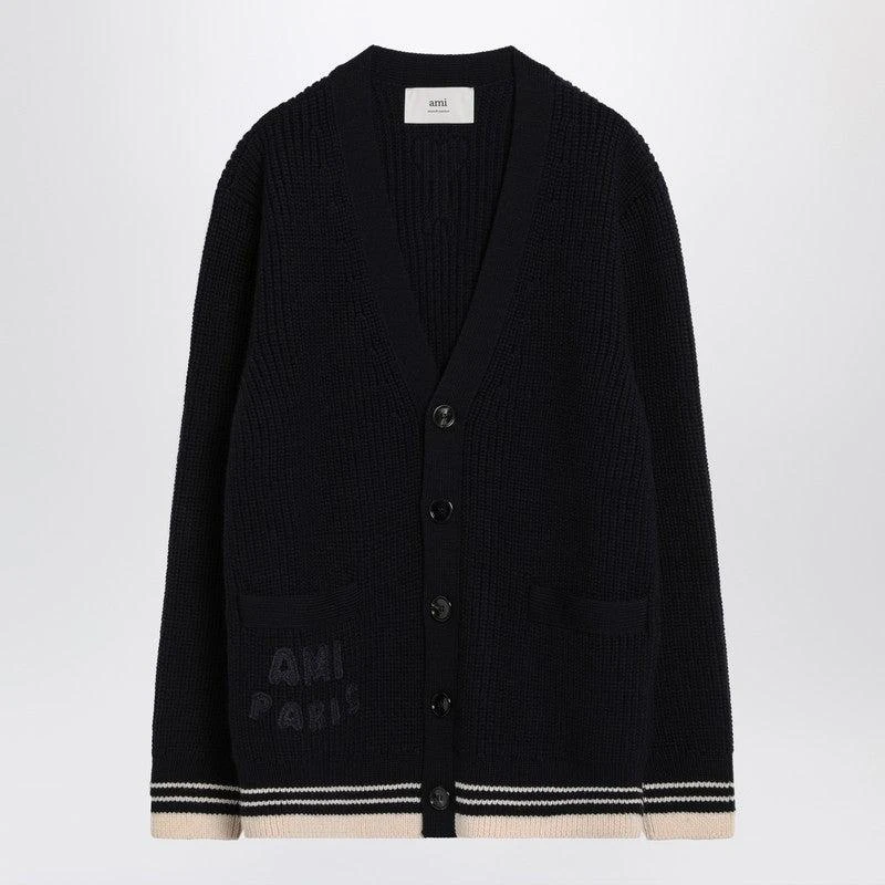 AMI Men's blue Cardigan In Wool Knit 1