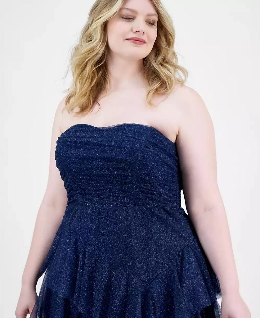 pear culture Plus Size Sparkle Strapless Ruffle-Tiered Gown 4