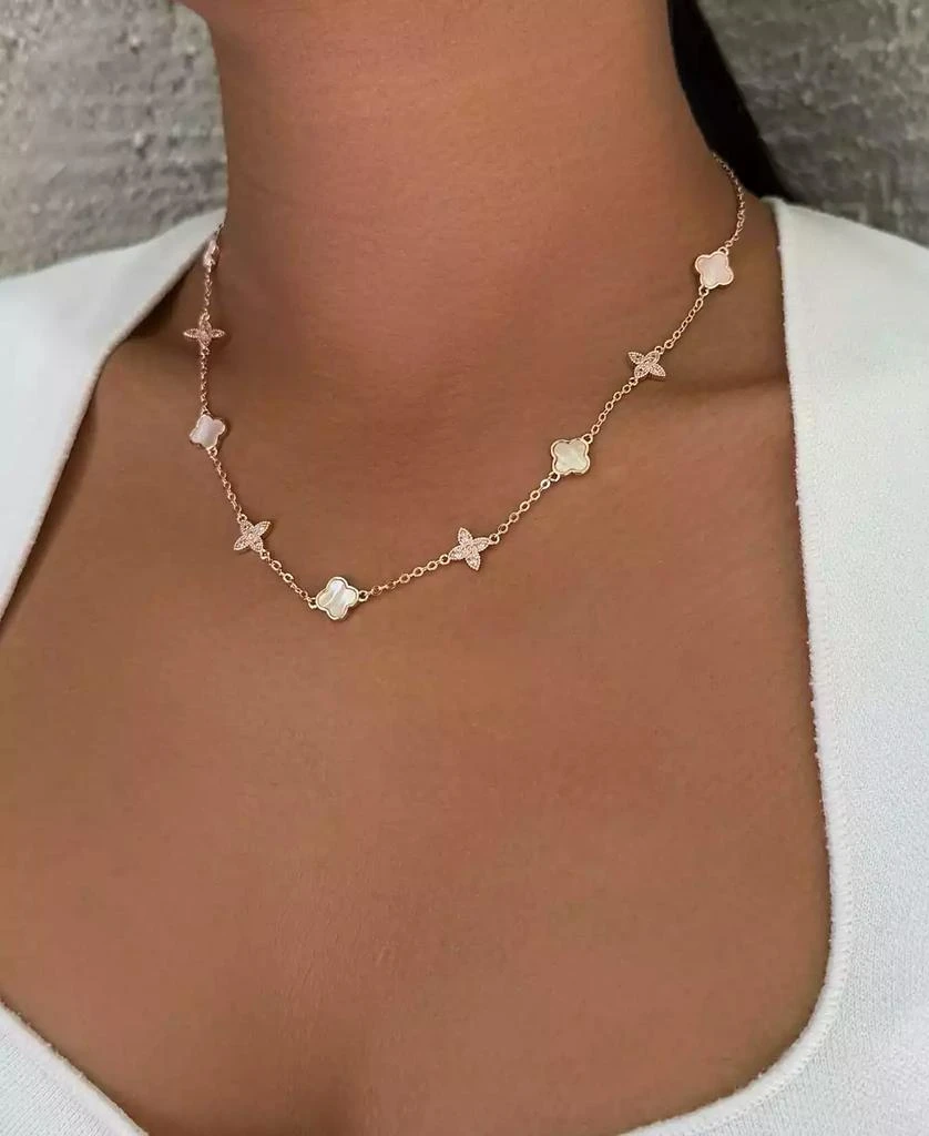 ADORNIA Rose Gold Mother of Pearl CZ Mixed Clover Station Necklace 5