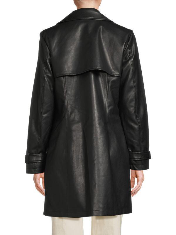 NOIZE Double Breasted Faux Leather Coat
