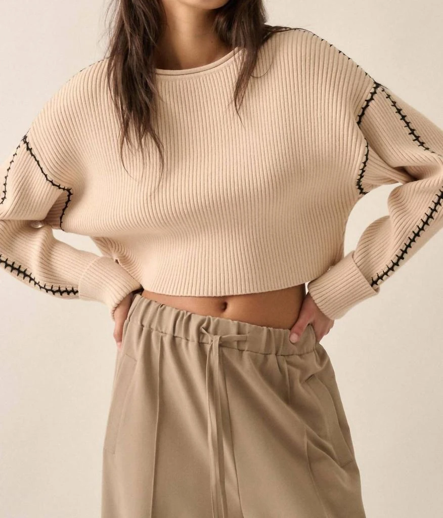 PROMESA Stitch Perfect Cropped Blanket Stitch Sweater In Cream 1