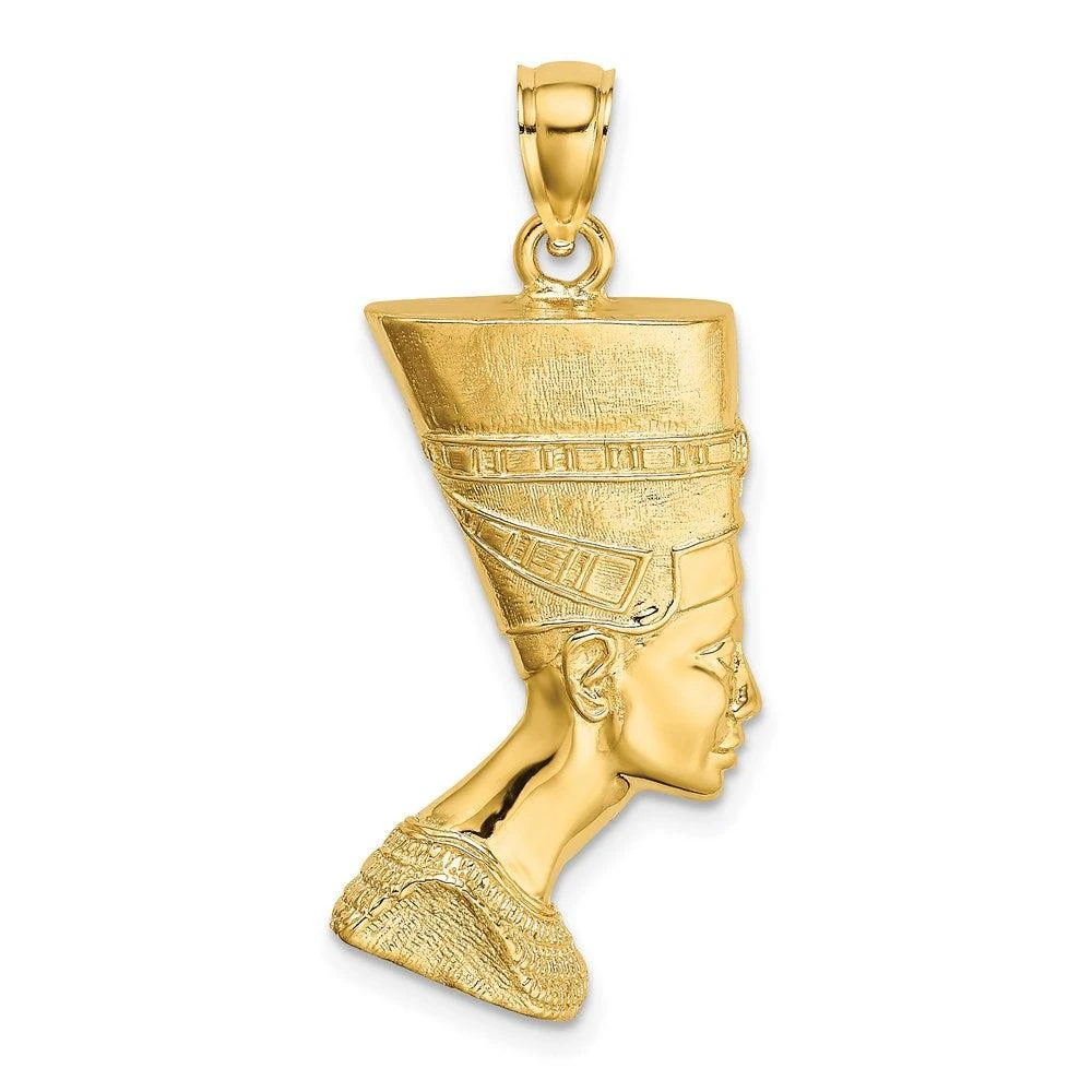 Diamond2Deal 14k Yellow Gold 2-D Polished Textured Nefertiti Profile Charm Pendant 1