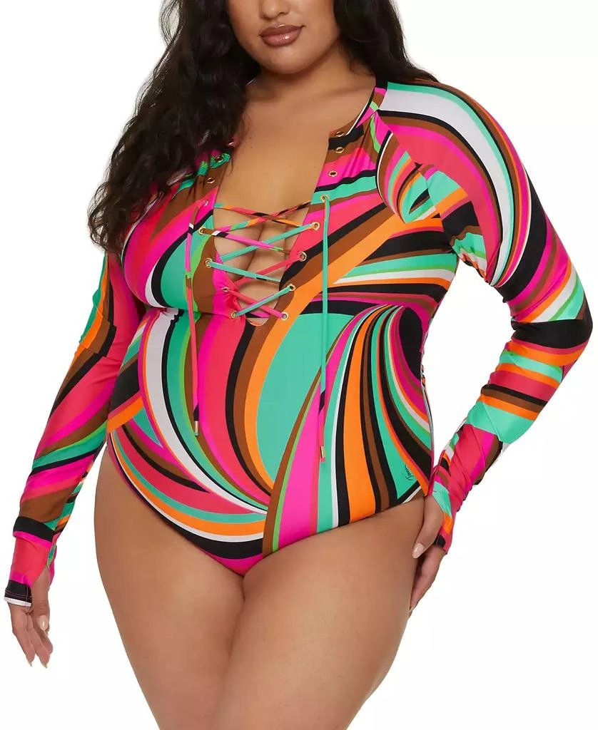 Trina Turk Women's Swoop-Print Long-Sleeve Lace-Up Paddle Suit 5