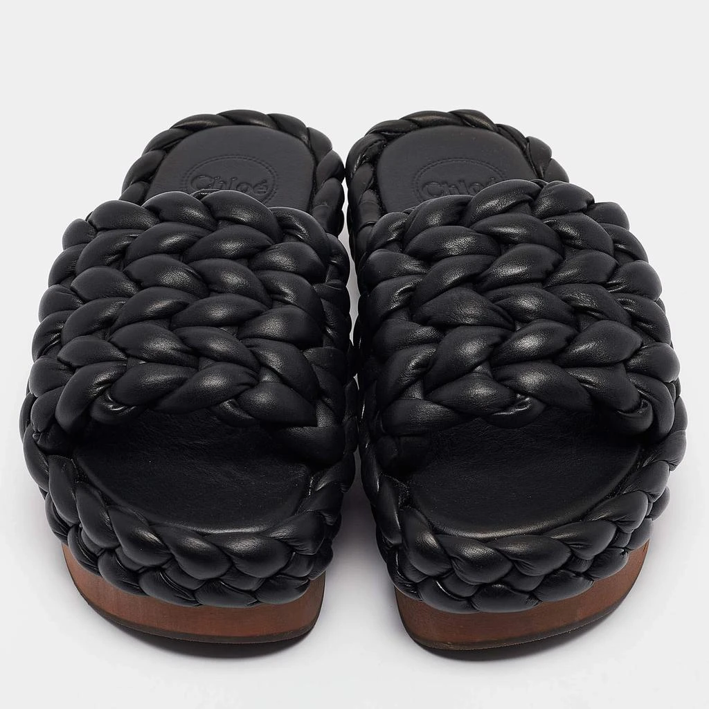 Chloé Chloe Black Leather Wavy Braided Flat Slides Size 38 3