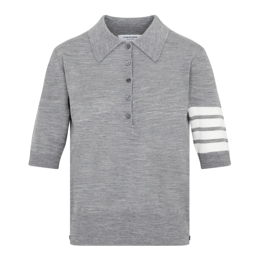 Thom Browne Thom Browne Ladies Light Grey Wool 4-Bar Relaxed Polo Shirt, Brand Size 36 (US Size 0)