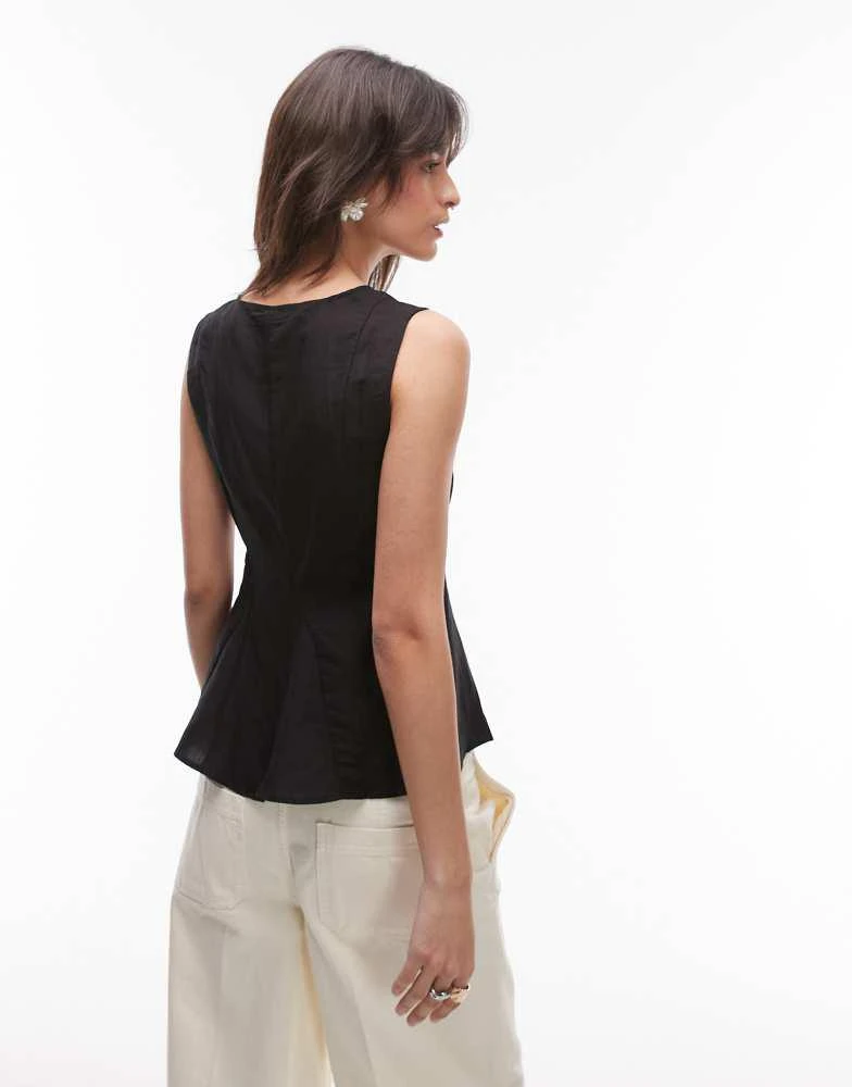 Mango Mango linen mix v-neck peplum top in black 4
