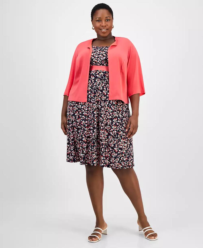 Sandra Darren Plus Size Round-Neck Open-Front Cardigan