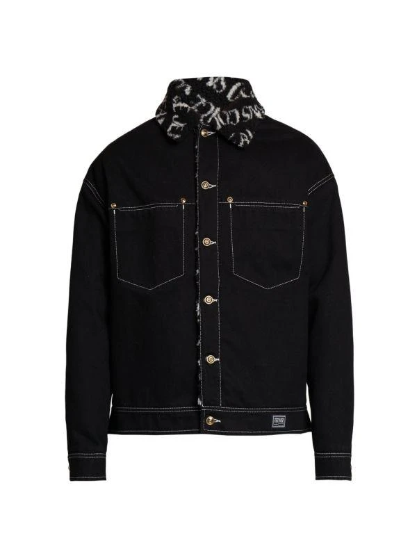Versace Faux Fur Trim Denim Trucker Jacket 4