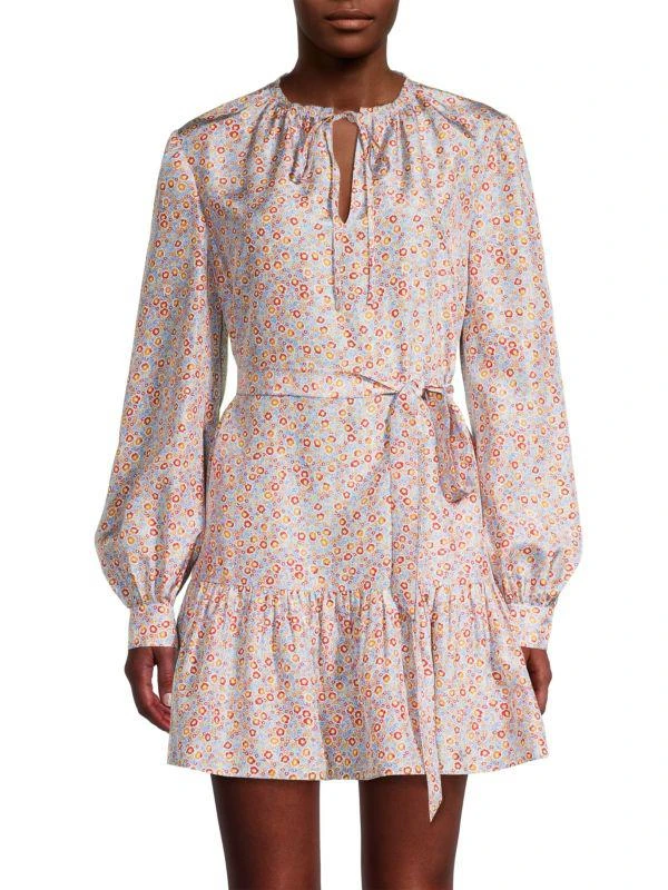 Rebecca Taylor Floral Belted Mini Silk Dress 1