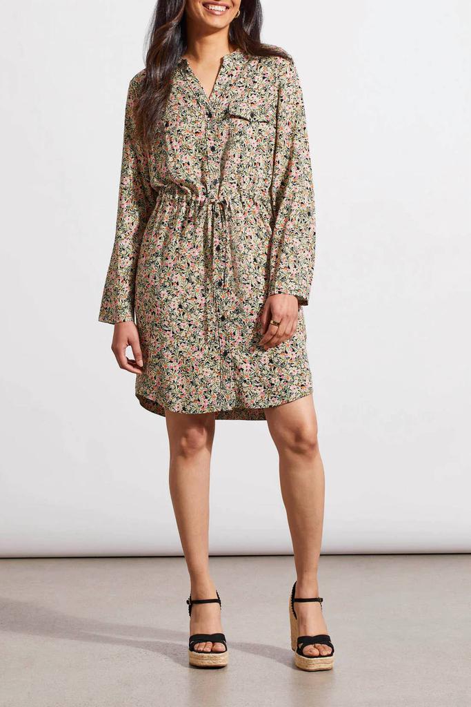 Tribal Tribal - Floral Print Button Down Dress with Drawstring