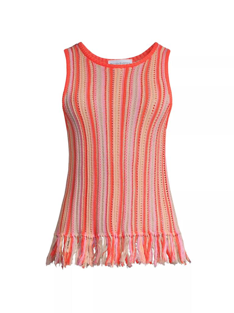 White + Warren Striped Crochet Tank