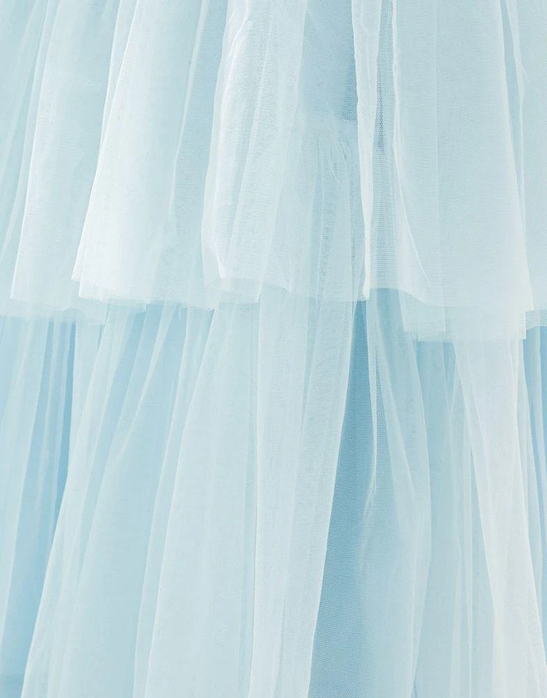 Lace & Beads Lace & Beads asymmetric tulle maxi skirt in sky blue 5