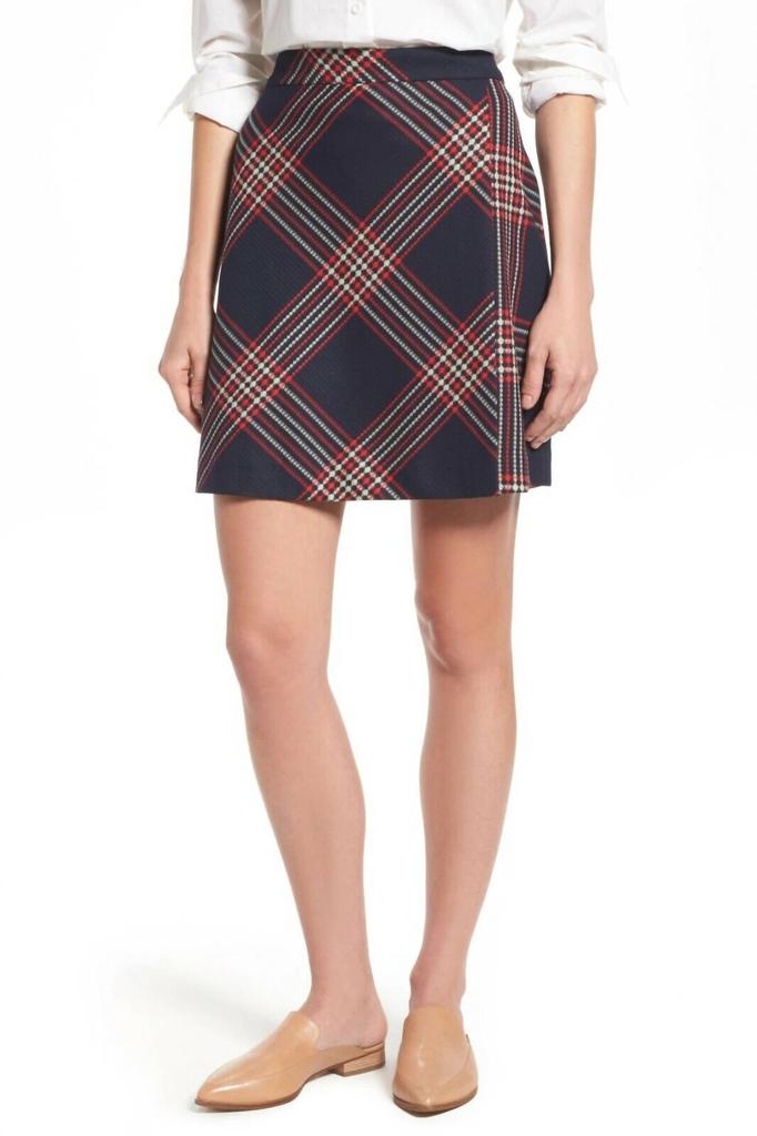 Halogen Halogen - Plaid Tweed A Line Faux Wrap Mini Skirt