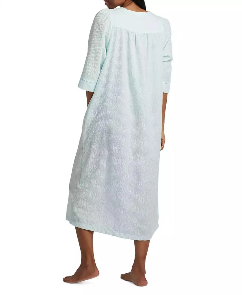 Miss Elaine Long Zipper Embroidered Seersucker Robe 2