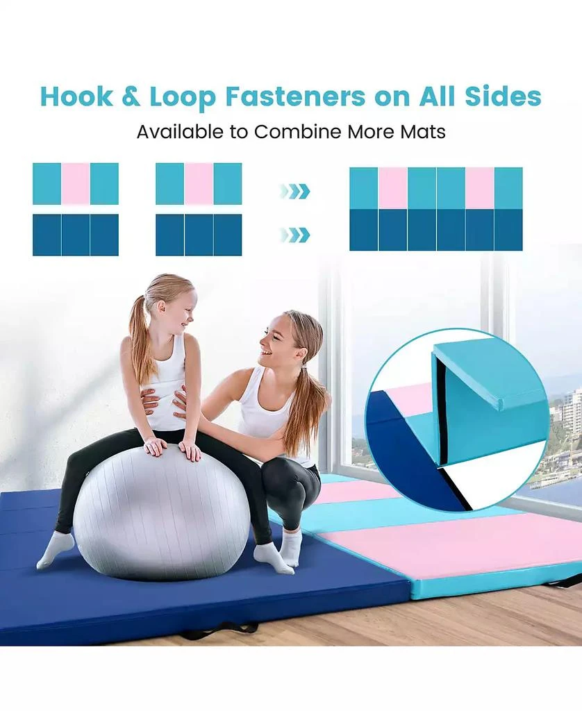 GOUUN 4-Panel PU Leather Folding Exercise Mat with Carrying Handles-Pink 
Blue 6