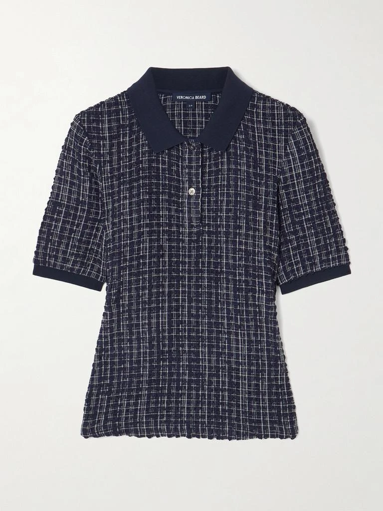 VERONICA BEARD Benedetta Checked Seersucker Polo Shirt - Navy