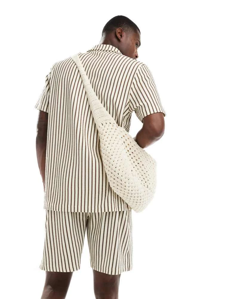 South Beach South Beach towelling stripe beach short co-ord in beige 3
