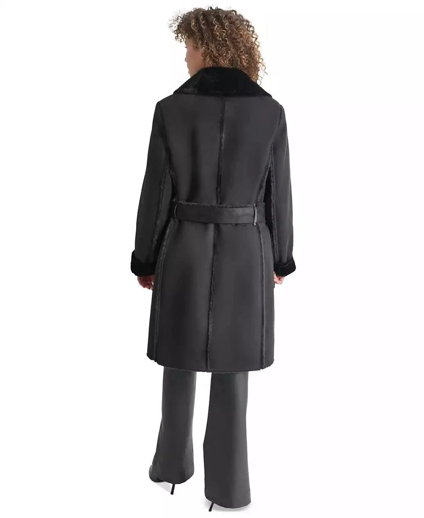 DKNY Women's Belted Notched-Collar Faux-Shearling Coat, Created for Macy's 2