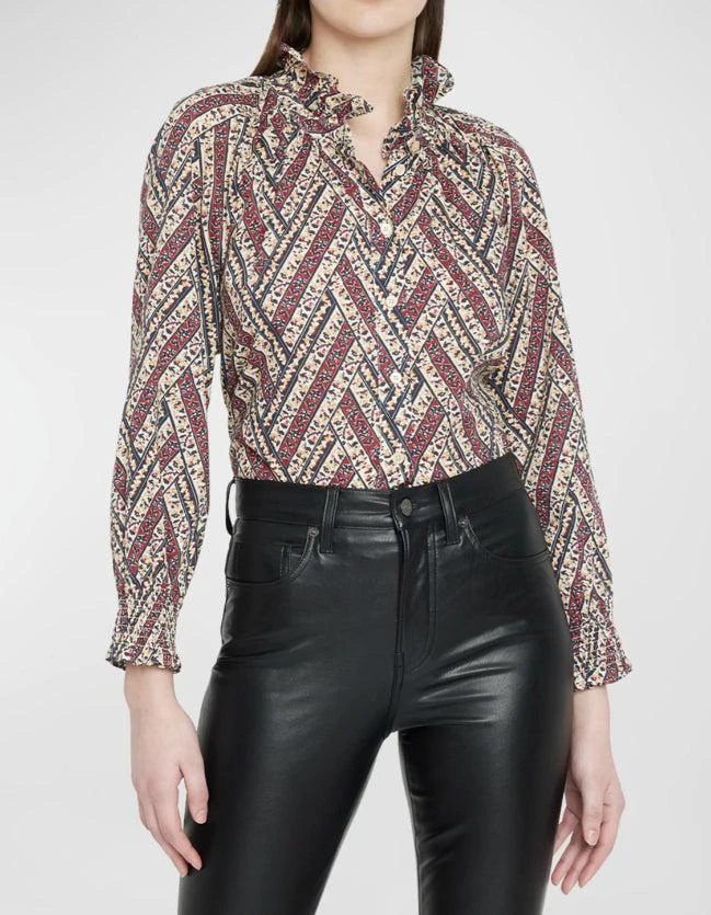 VERONICA BEARD Women's Calisto Printed Ruffle-Collar Button-Front Shirt Multi 1