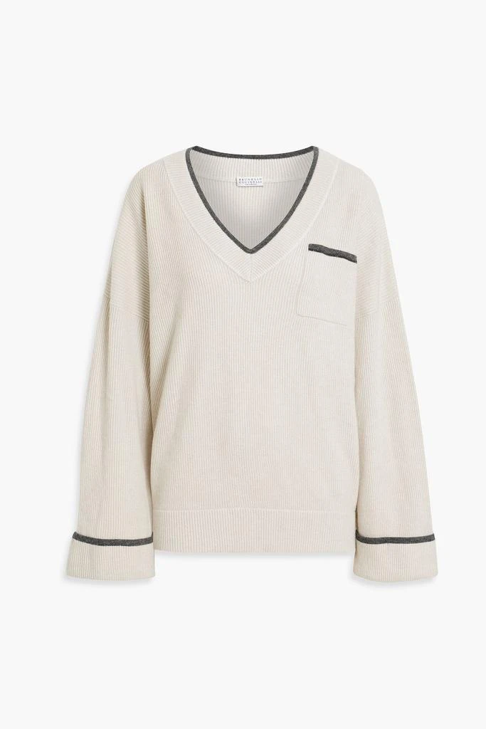 Bead-embellished ribbed cashmere sweater