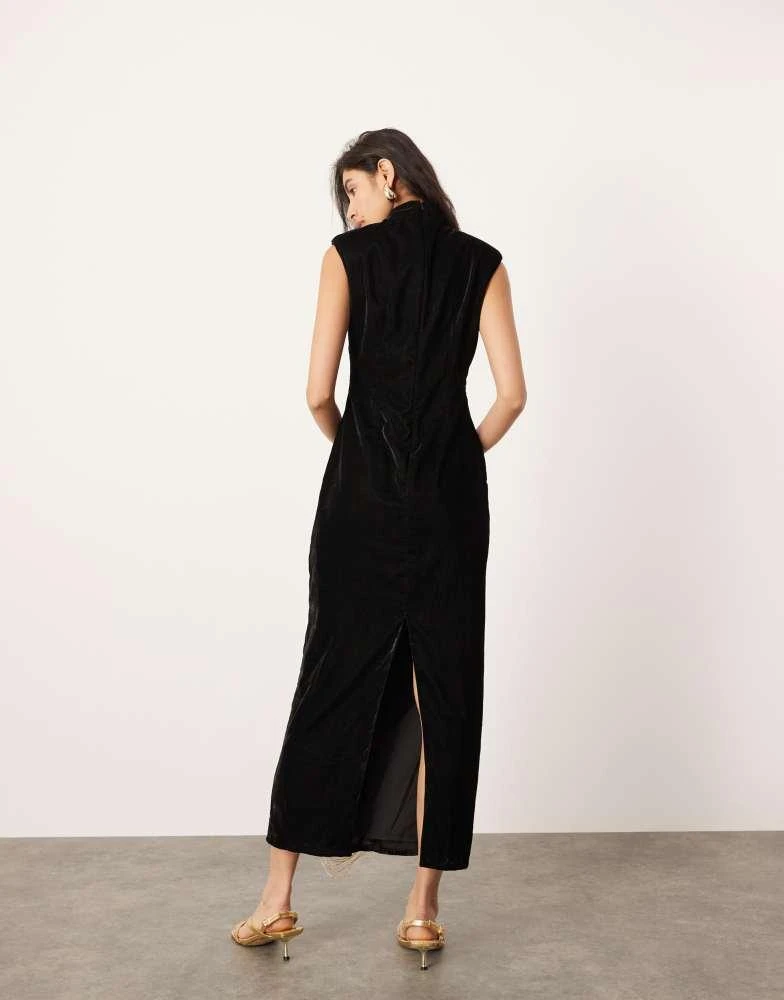 ASOS ASOS EDITION velvet embellished contour draped fringe high neck midi dress in black 3