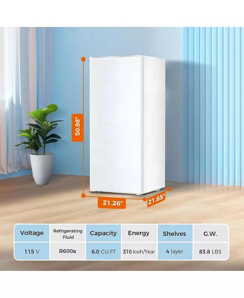 Zafro Upright Freezer — 6.0 Cu Ft Deep Freezer with Reversible Door, Removable Shelves, Adjustable Thermostat 7