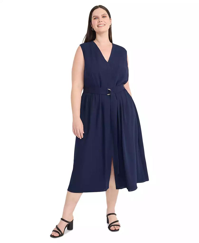Maggy London Plus Size Belted Sleeveless Fit & Flare Dress
