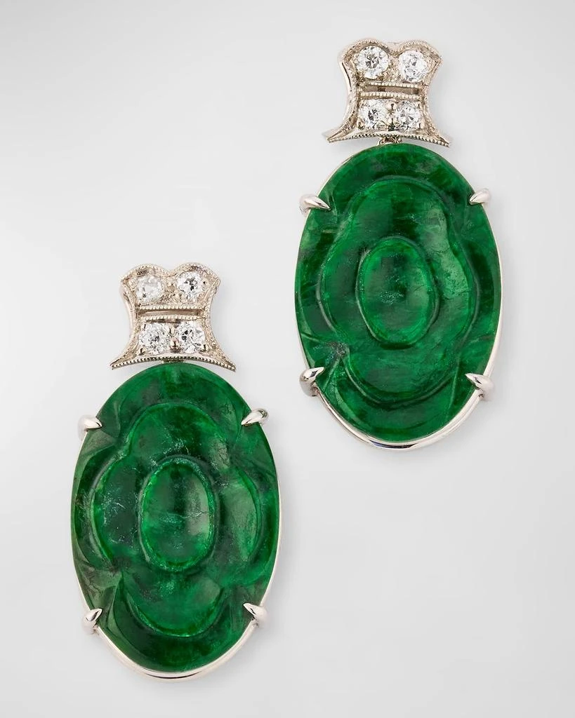 NM Estate Estate Platinum Carved Jadeite Earrings 1