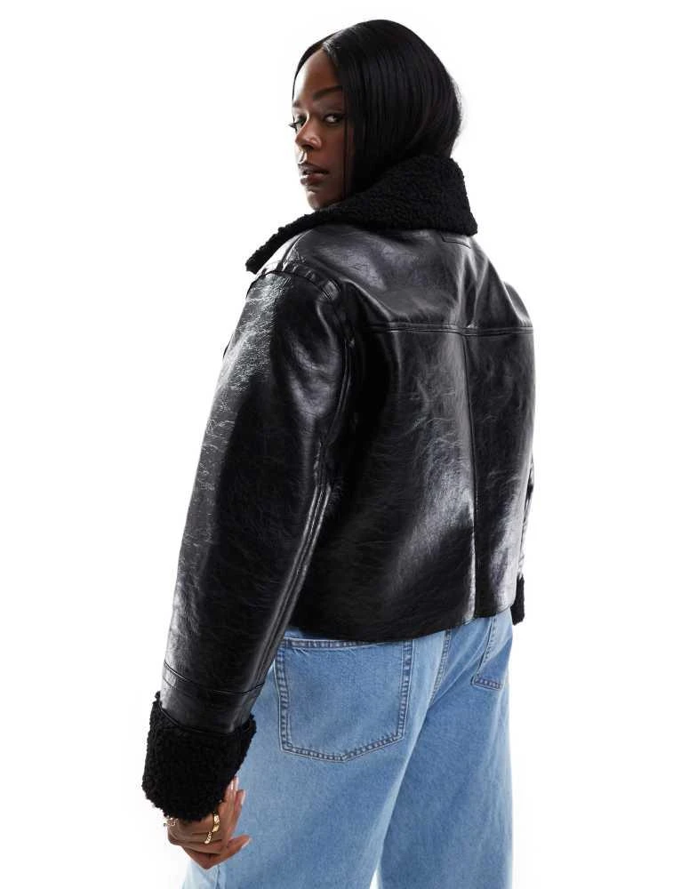 COLLUSION COLLUSION Plus aviator jacket in black 4