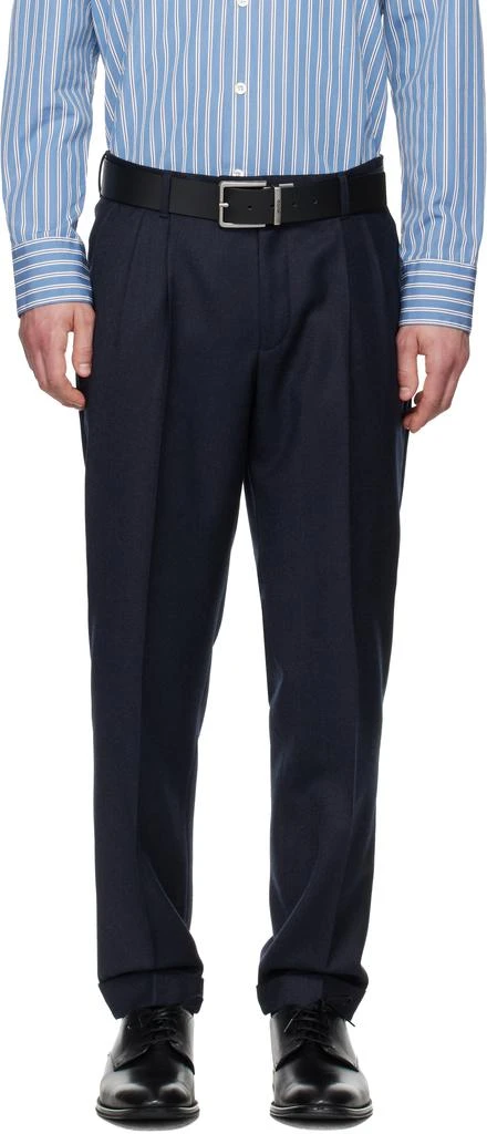 Hugo Boss Navy Wool Flannel Trousers