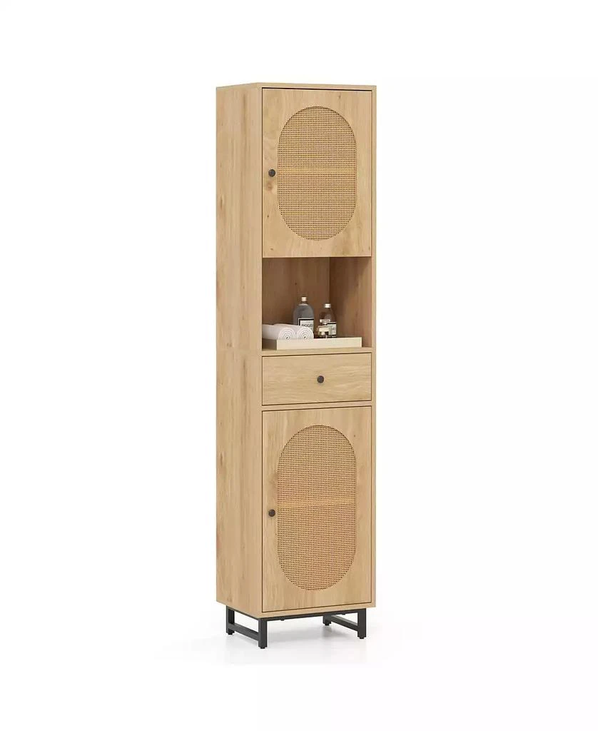 Slickblue Bathroom Cabinet PE Rattan Floor Cabinet with 2 Doors