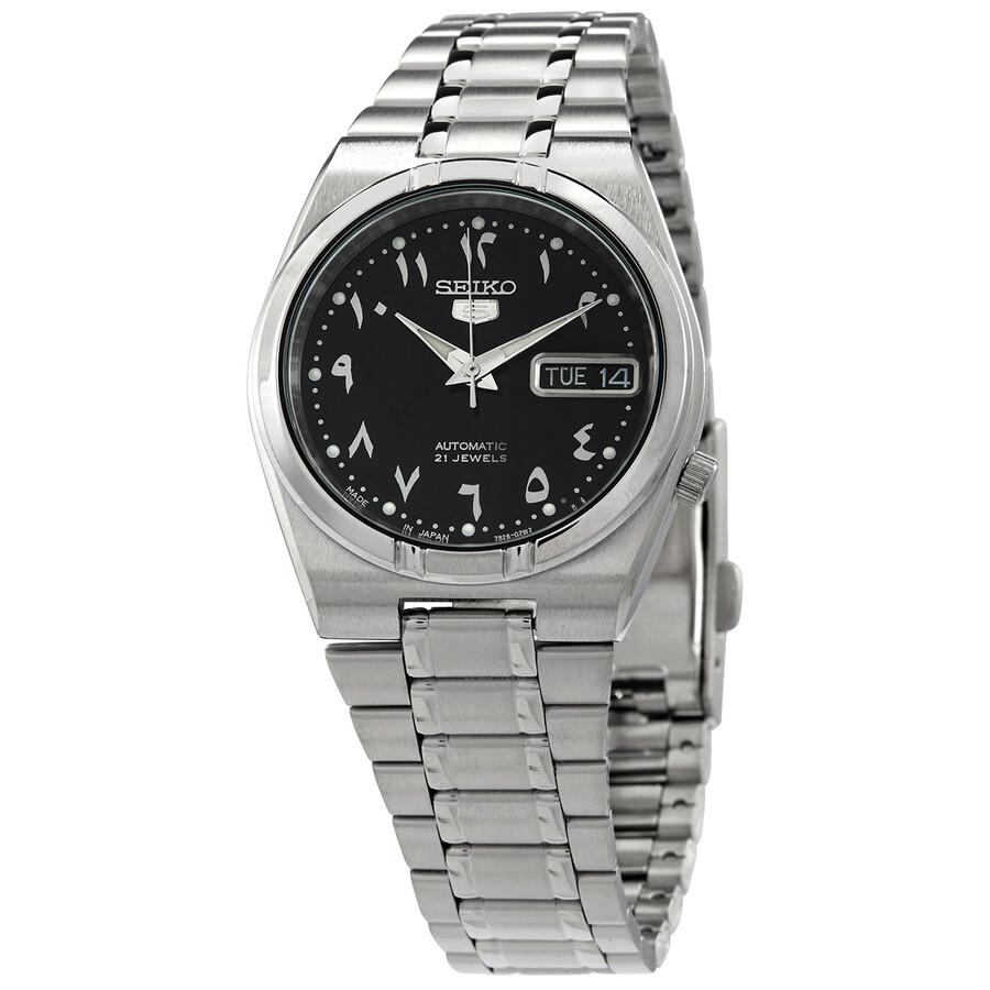 Seiko Open Box - Seiko 5 Automatic Black Arabic Dial Stainless Steel Men's Watch SNK063J5