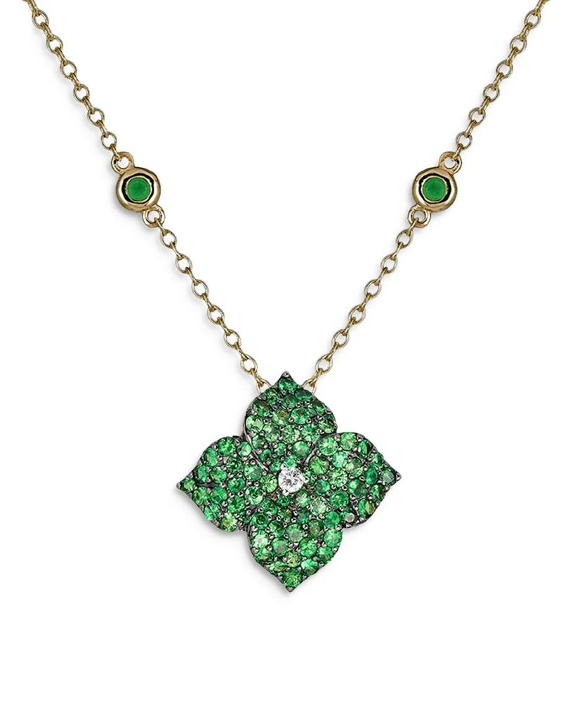 Piranesi 18K Yellow Gold Small Fiore Necklace with Green Tsavorite Garnets and Diamonds 1