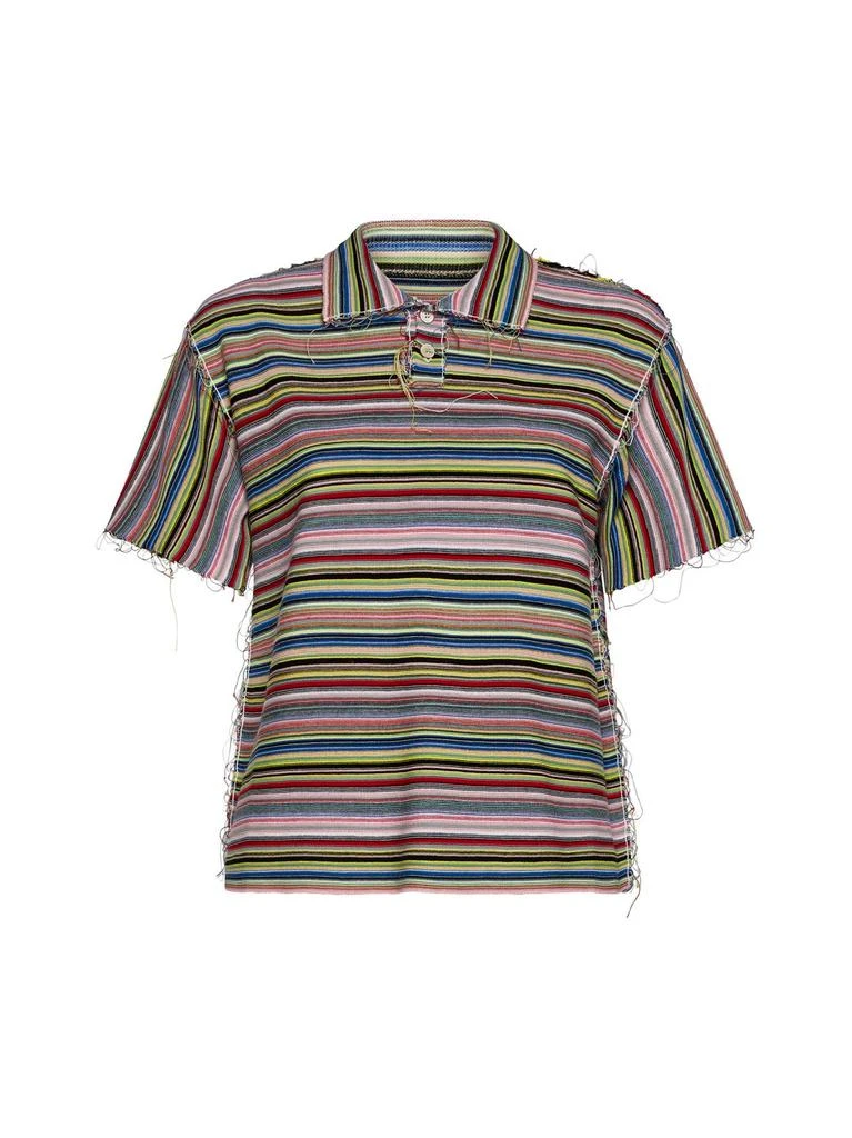 MAISON MARGIELA Maison Margiela Striped Raw-Cut Hem Knitted Polo Shirt 1