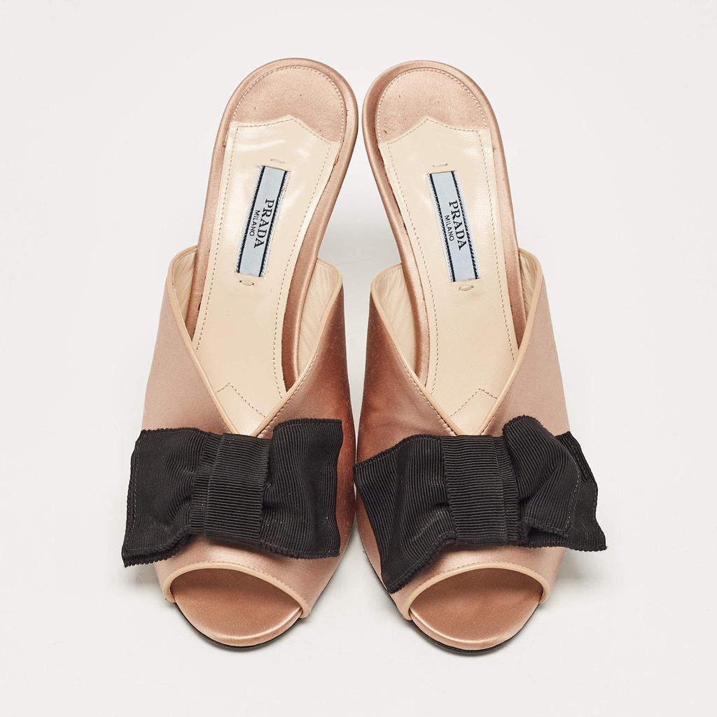 Shop Prada Dusty Pink/Black Satin and Grosgrain Bow Peep Toe