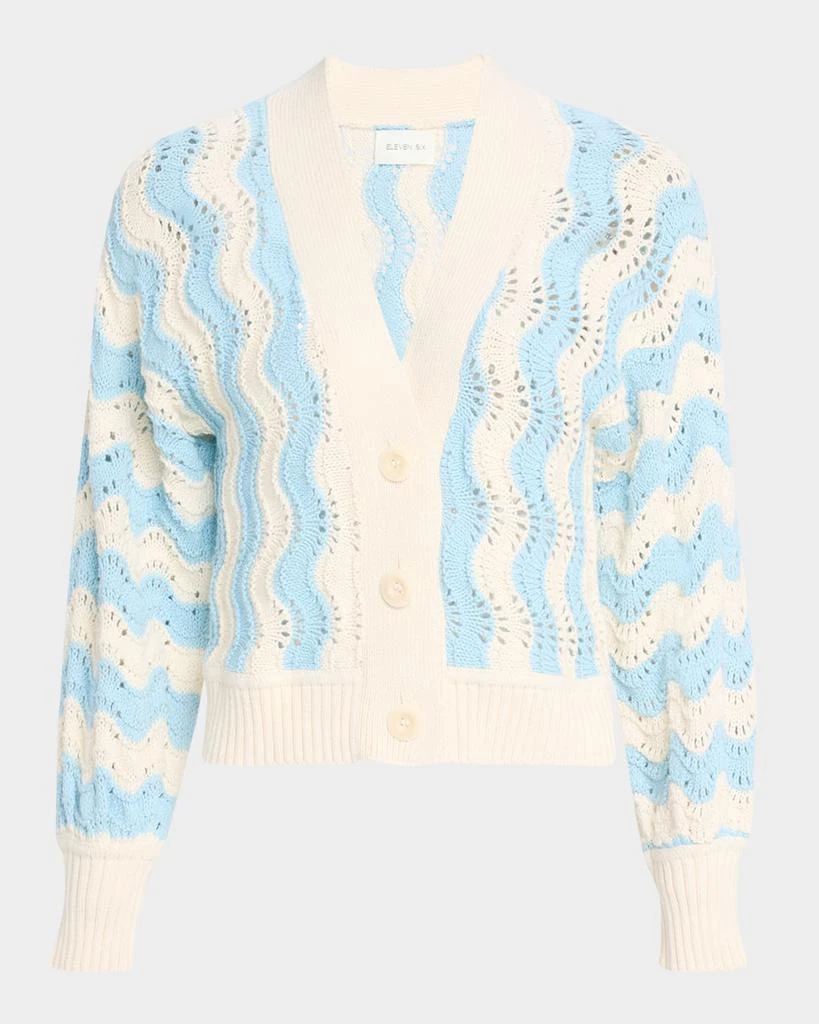 ELEVEN SIX Luna Wavy Striped Cotton Cardigan 1