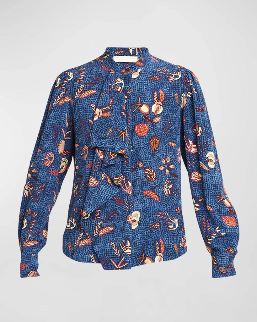 Ulla Johnson Ashlyn Draped Silk Bishop-Sleeve Blouse 2