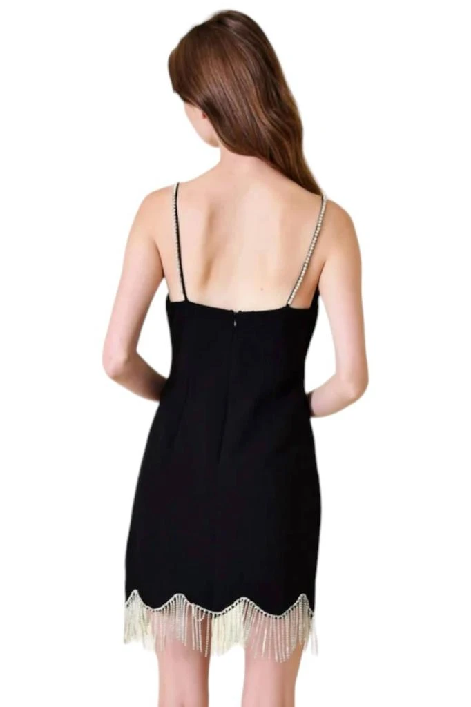 Fore Collection Rhinestone Fringe Mini Dress In Black 2