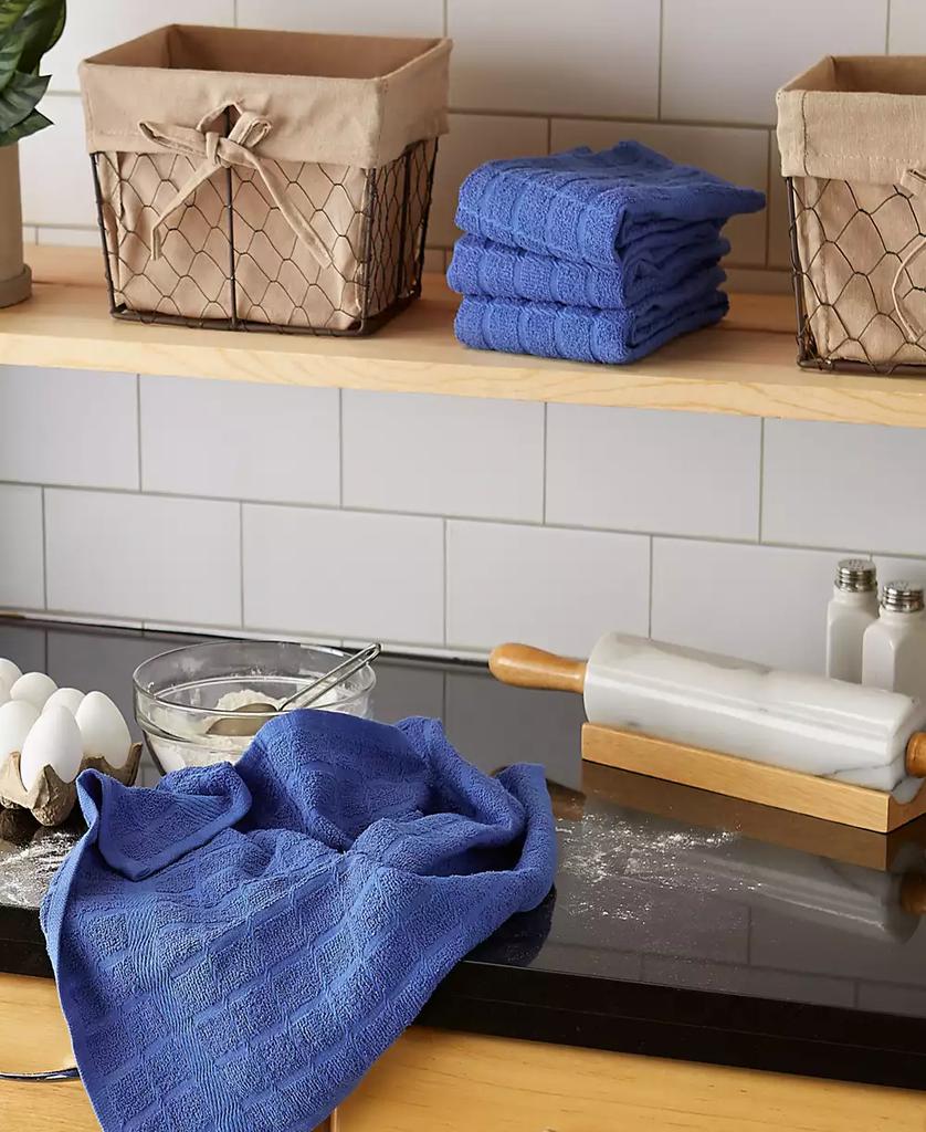 Design Imports Basic Terry Collection Windowpane Dishtowel Set, 16x26", Blueberry Solid, 4 Piece