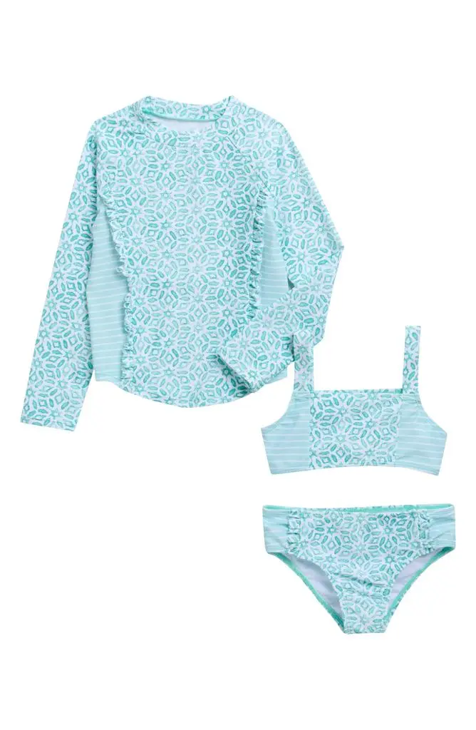 Jessica Simpson Jessica Simpson Kids' Long Sleeve Three-Piece Rashguard Swimsuit
